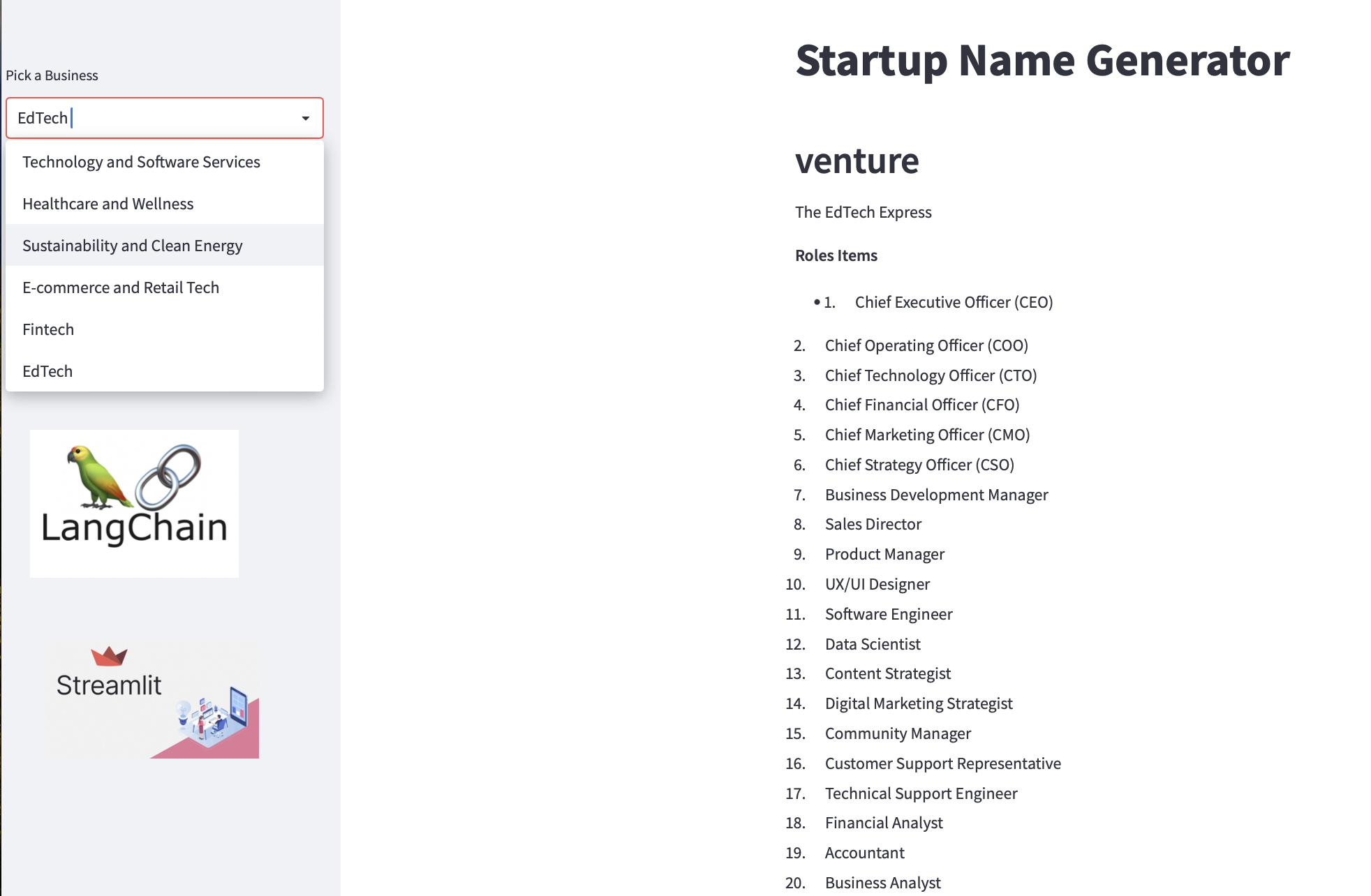 Startup Name Generator with LangChain